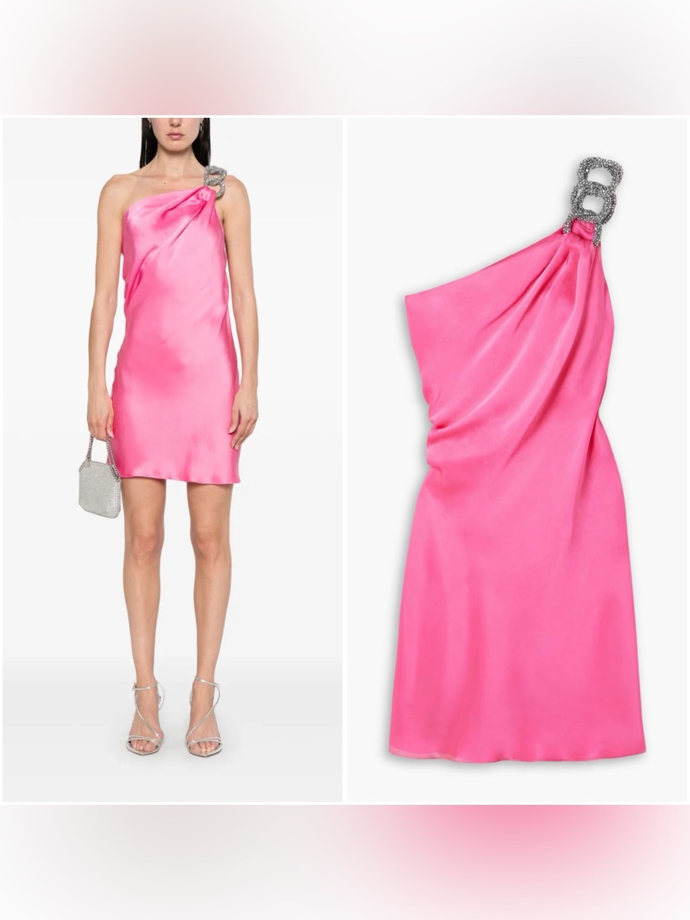 Stella McCartney Falabella one-shoulder crystal-embellished satin mini dress XS